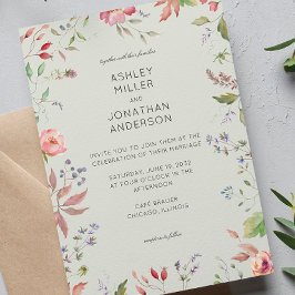 Einfache, zeitlose Wildblume Sage Green Wedding Einladung