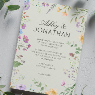 Einfache, zeitlose Wildblume Sage Green Wedding Einladung