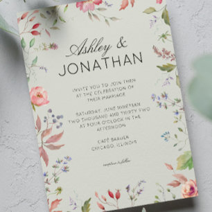 Einfache, zeitlose Wildblume Sage Green Wedding Einladung
