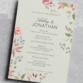 Einfache, zeitlose Wildblume Sage Green Wedding Programm