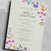 Einfache, zeitlose Wildblume Sage Green Wedding Programm