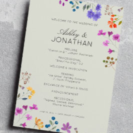 Einfache, zeitlose Wildblume Sage Green Wedding Programm