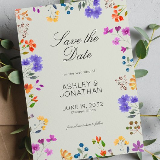 Einfache, zeitlose Wildblume Sage Green Wedding Save The Date