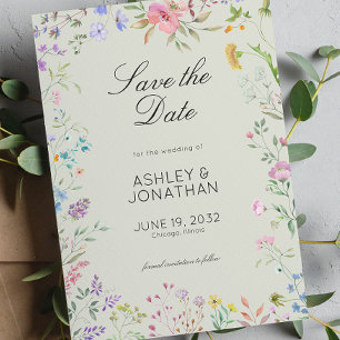 Einfache, zeitlose Wildblume Sage Green Wedding Save The Date