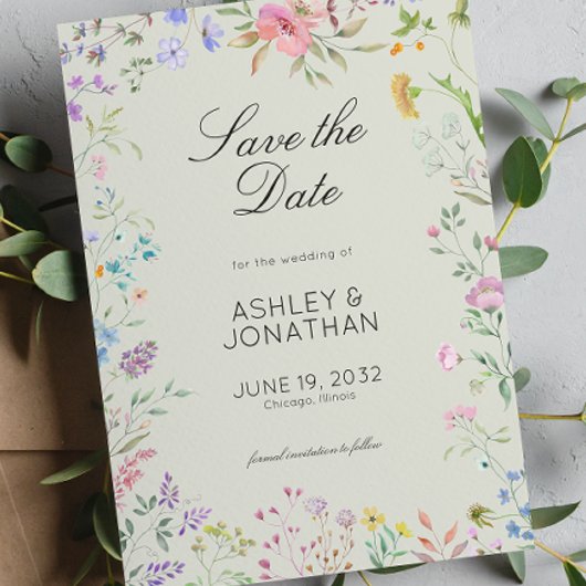 Einfache, zeitlose Wildblume Sage Green Wedding Save The Date