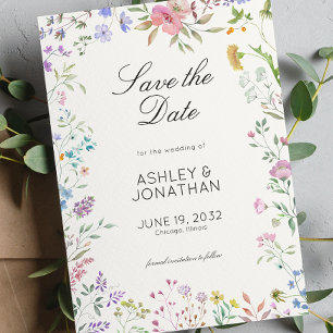 Einfache, zeitlose Wildblume Weiße Hochzeit Save The Date