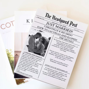 Einfache Zeitungsausgabe gerade verheiratet Ankünd Einladung