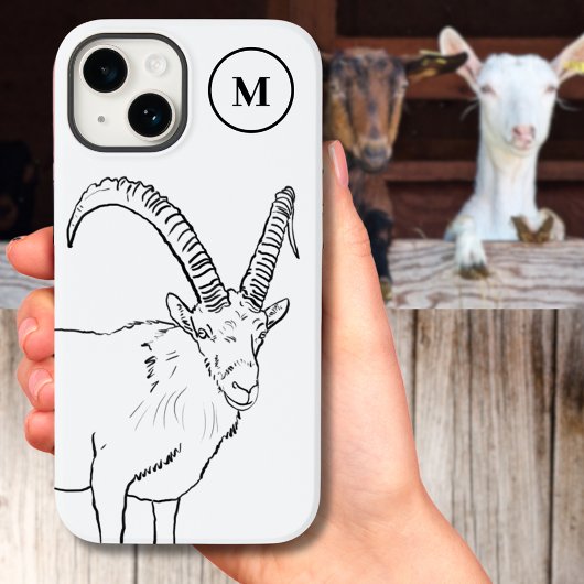 Einfache Ziege, die Schwarz-Weiß-Monogramm Zeichne Case-Mate iPhone Hülle