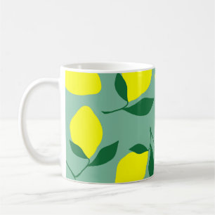 Einfache Zitrone, grüne Hintergrunddrucke. Kaffeetasse
