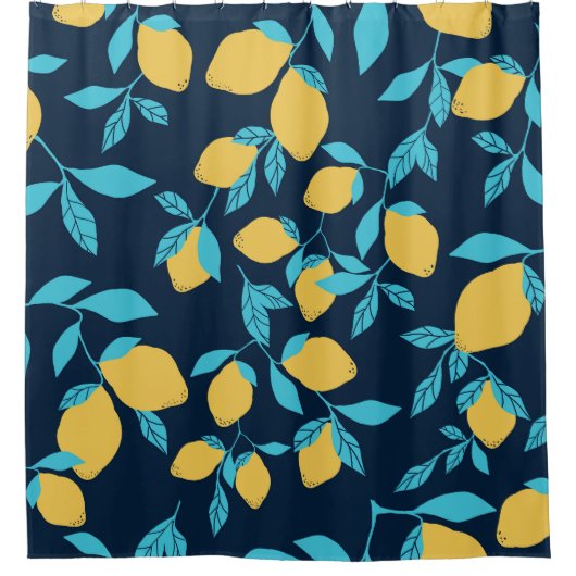 Einfache Zitrusfrüchte: Zitronen auf blau. Duschvorhang (Vorderseite)