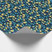 Einfache Zitrusfrüchte: Zitronen auf blau. Geschenkpapier (Ecke)