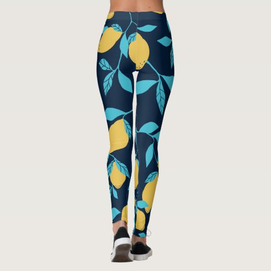 Einfache Zitrusfrüchte: Zitronen auf blau. Leggings (Rückseite)