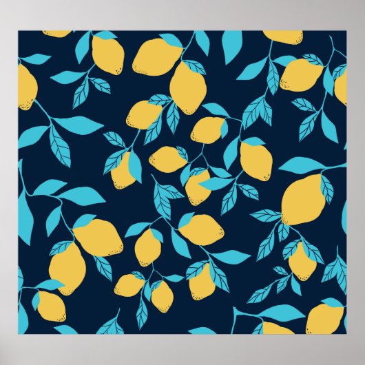 Einfache Zitrusfrüchte: Zitronen auf blau. Poster (Vorne)