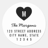 Einfache Zuhause-Adresse der Monogram-Herzfamilie Runder Aufkleber (Vorderseite)