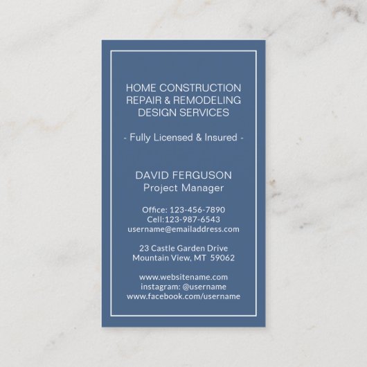 Einfache Zuhause-Logo-Monogramm Vertikal-Navy-Blau Visitenkarte (Rückseite)