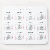 Einfache Zuhause Office 2025 Volljähriger Kalender Mousepad (Vorne)