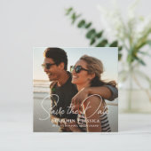 Einfache Zwei-Foto-Kalligrafie-Hochzeit speichern  (Stehend Vorderseite)