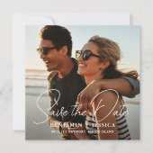 Einfache Zwei-Foto-Kalligrafie-Hochzeit speichern  (Vorderseite)