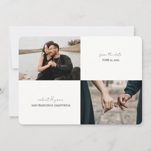 Einfache Zwei-Foto-Save-The-Date-Karte Save The Date (Vorderseite)