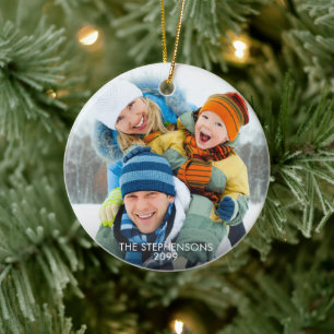 Einfache zwei Fotos Name Jahr Keramik Ornament