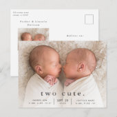 Einfache Zwei Niedliche Foto Twins Geburtsankündig Postkarte (Vorne/Hinten)