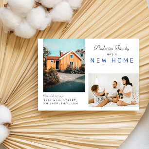 Einfache Zweifamilien-Foto Neue Zuhause Moving Blu Ankündigungspostkarte