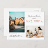 Einfache Zweifamilien-Foto Neue Zuhause Moving|Rot Ankündigungspostkarte (Vorne/Hinten)