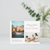 Einfache Zweifamilien-Foto Neue Zuhause Moving|Rot Ankündigungspostkarte (Stehend Vorderseite)