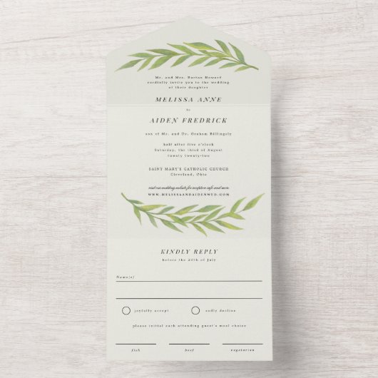 Einfache Zweigstelle für feierliche Hochzeit All In One Einladung (Innen Boden)