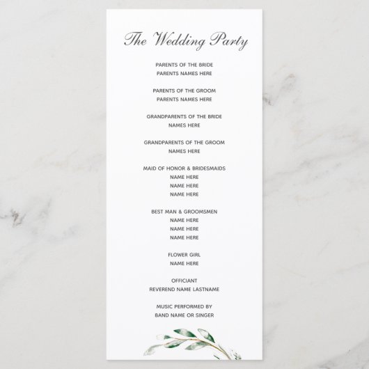 Einfache Zweigstellen-Hochzeitsprogramme Programm (Rückseite)