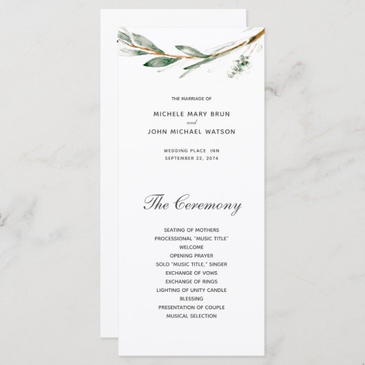 Einfache Zweigstellen-Hochzeitsprogramme Programm (Vorne/Hinten)