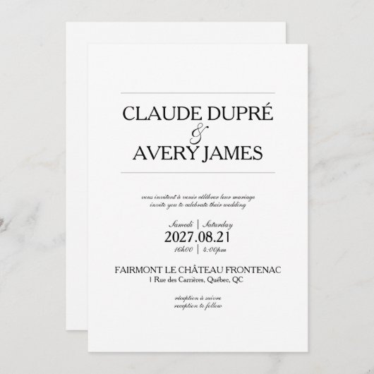 Einfache zweisprachige französisch-englische Hochz Ankündigung (Vorne/Hinten)