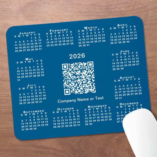Einfacher 2026-Kalender-Geschäfts-QR-Code auf Blau Mousepad