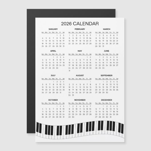 Einfacher 2026-Kalender mit Klaviertasten | Magnet (Vorne/Hinten)