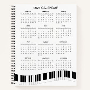 Einfacher 2026-Kalender mit Klaviertasten Notizblock