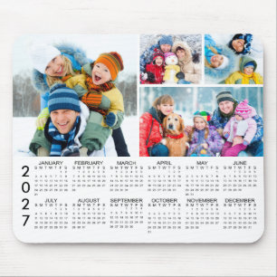 Einfacher 2027-Kalender für 4-Foto-Collage Mousepad