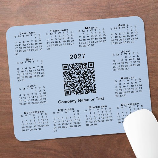 Einfacher 2027-Kalender-Geschäfts-QR-Code Hellblau Mousepad