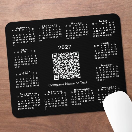 Einfacher 2027-Kalender-Geschäfts-QR-Code Schwarz Mousepad