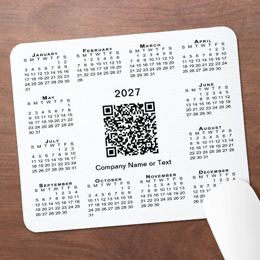 Einfacher 2027-Kalender-Geschäfts-QR-Code Weiß Mousepad