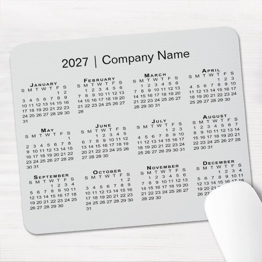 Einfacher 2027-Kalender mit Firmenname Grau Mousepad