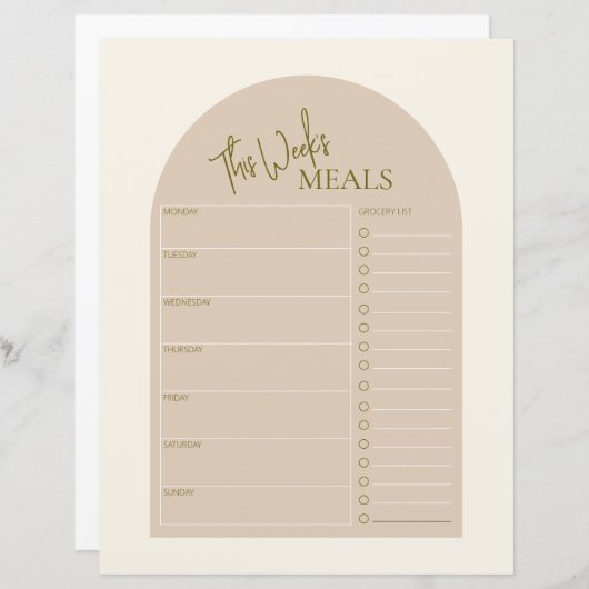 Einfacher Arch Minimal Text Weekly Meal Planner (Vorne/Hinten)