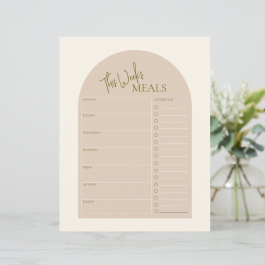 Einfacher Arch Minimal Text Weekly Meal Planner (Stehend Vorderseite)
