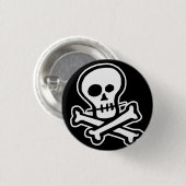Einfacher B&W Schädel u. gekreuzte Knochen Button (Vorne & Hinten)
