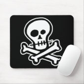 Einfacher B&W Schädel u. gekreuzte Knochen Mousepad (Mit Mouse)