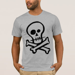 Einfacher B&W Schädel u. gekreuzte Knochen T-Shirt