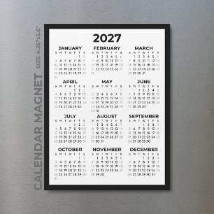 Einfacher Basis-2027-Magnetkalender Graue Wochenen Magnetkarte