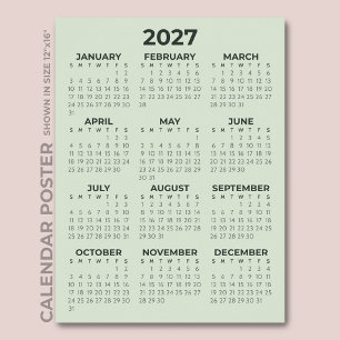 Einfacher Basis-Salbei-Grün-2027-Kalender Poster