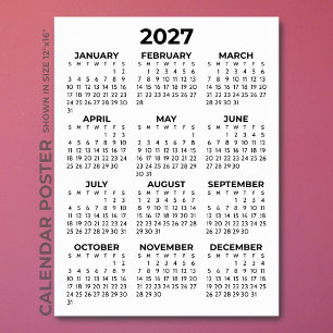 Einfacher Basis-Schwarz-Weiß-Kalender 2027 Poster
