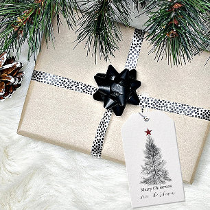 Einfacher Baum mit rotem Stern personalisiertes We Geschenkanhänger