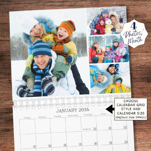 Einfacher benutzerdefinierter Fotocollage 4 pro Mo Kalender